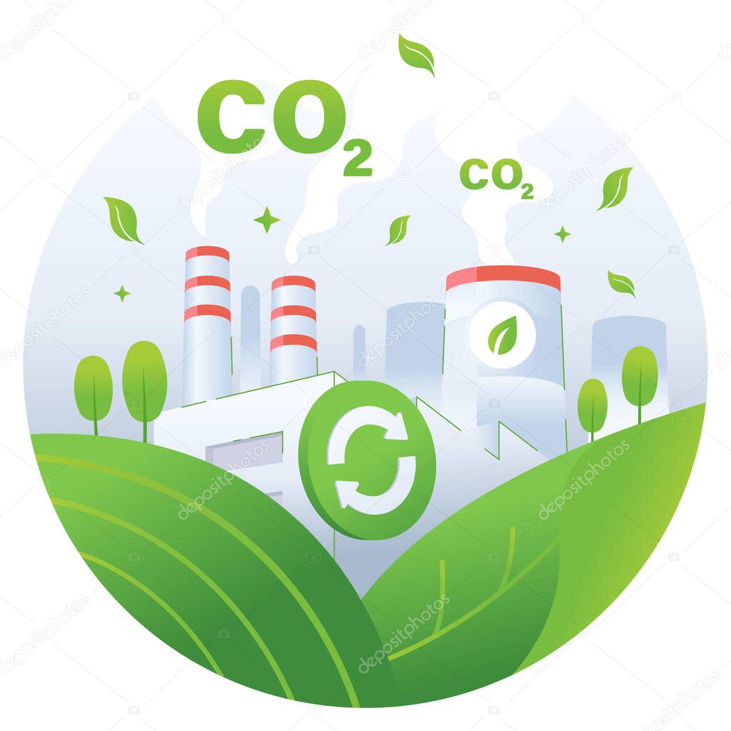 Carbon credit concept illustration, CO2 emission reduction from factory and industrial