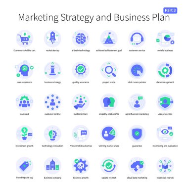 Marketing Strategy and Business Plan Icon Set Part 3 Green purple color clipart