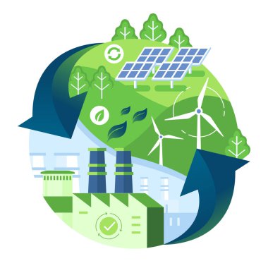 Karbon Tarafsızlığı Sürdürülebilir İş, net sıfır karbon emisyonu Co2 nötr illüstrasyon