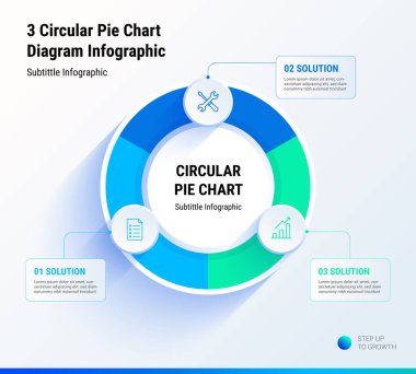 Web ve Sunum için Dairesel Diyagramı olan 3 Dairesel Pasta Çizelgesi Diyagramı, İş Bilgileri Tasarım Şablonu