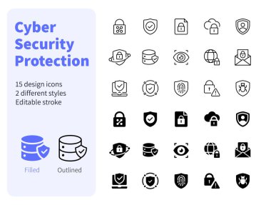 Cyber Security Protection icons set clipart