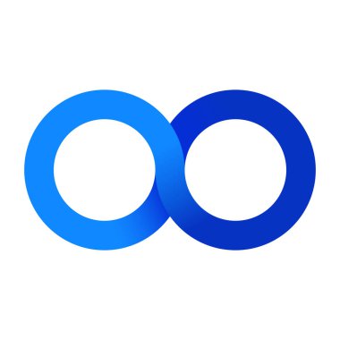 Mavi sonsuzluk sembolü logosu, dairesel tasarım modern bir 3 boyutlu görünüm ve ticari markalaşma için renkli unsurlarla sonsuzluğu sembolize ediyor.