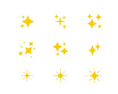Işıldayan simge seti parlak çizgi film yıldızları parlayan ışık efekti emoji etiket sembolü