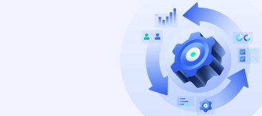 Gears ve Teknoloji Elementleri illüstrasyon afişi ile İş Süreci Otomasyonu, Yönetim teknolojisi güdümlü strateji çizimi