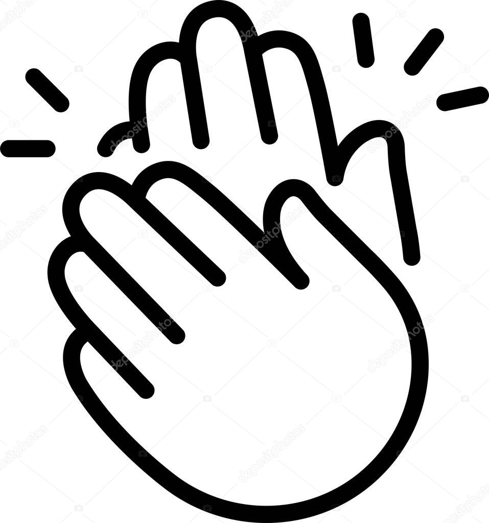 Clapping hands, congratulate, appreciation Cute Cartoon Hand Logo Icons Outline Black color, Chubby finger emoji sticker sign symbol, editable stroke.