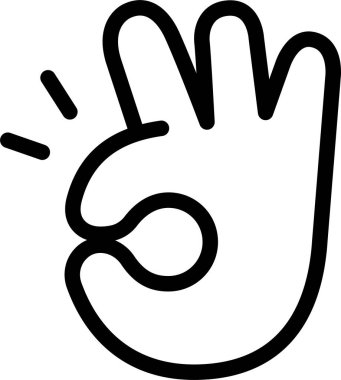 Tamam el işareti, tamam, tamam, güzel çizgi film el logosu simgesi ana hatları siyah renk, tombul parmak izi simgesi, düzenlenebilir felç işareti.