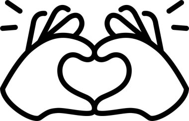 Kalp Elleri Sevgi, Valentine, Kalp Dövmesi, Sevimli Çizgi El Logosu Simgesi Siyah Renk, Tombul Parmak Etiketi İşaret Sembolü, Düzenlenebilir Felç.