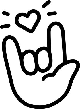 Aşk el işareti, Heart, seni seviyorum Sevimli Çizgi El Logosu Simgeleri Siyah Renk, Tombul parmak emojisi simgesi, düzenlenebilir felç.