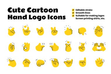 Sevimli Çizgi El Logosu Simgeleri İnce Çizgi Sarı Renk, Düz Tasarım Çizgi Karakter Çıkartması