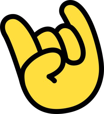 El Rock İşareti, Rock 'n Roll Ağır Metal Boynuzları Sevimli Çizgi El Logosu Simgeleri Sarı renk, Tombul parmak emojisi simgesi, düzenlenebilir felç.