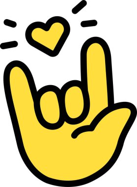 Love hand sign, Heart, seni seviyorum Sevimli Çizgi film El Logosu sarı renk, tombul parmak izi simgesi, düzenlenebilir felç.