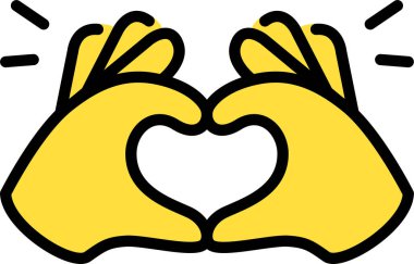 Kalp Elleri Sevgi, Valentine, Kalp Dövmesi, Sevimli Çizgi Film El Logosu Sarı Simgeler, Tombul Parmak Etiketi İşaret Sembolü, Düzenlenebilir Felç.
