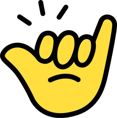 Shaka işareti, sörfçü eli, Hang Loose Şirin Çizgi Film El Logosu sarı renk, tombul parmak izi işareti, düzenlenebilir felç işareti.