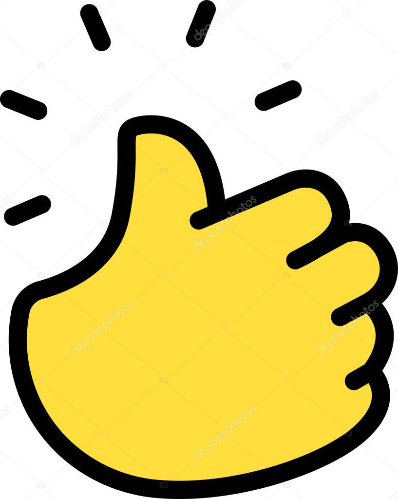 Thumbs Up Like, Daumen hoch, Good Great, Confirm Cute Cartoon Hand Logo Icons yellow color, Chubby finger emoji sticker sign symbol, editable stroke.