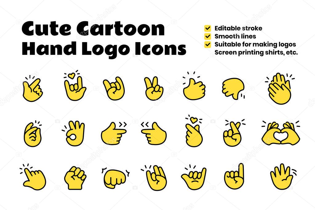 Cute Cartoon Hand Logo Icons Solid Yellow, Comic character chubby hand kid emoji emoticon sticker tattoo clipart