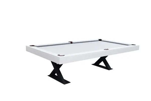 Beyaz bilardo masası. Güzel bilardo masası beyaz arka planda izole edilmiş. Beyaz arka planda bilardo oynamak için resim. Oyun için içerideki ögenin resmi.