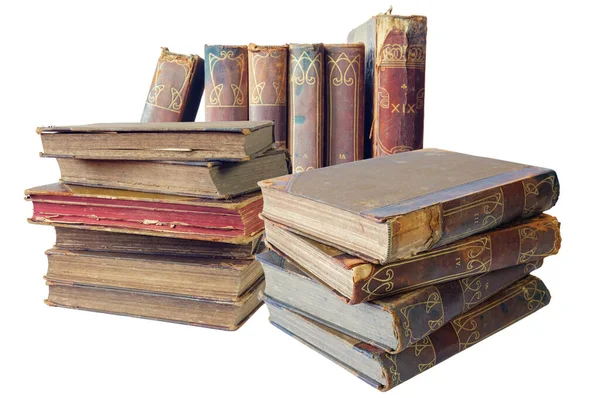 Piles Vieux Livres Isolés Sur Fond Blanc — Photo