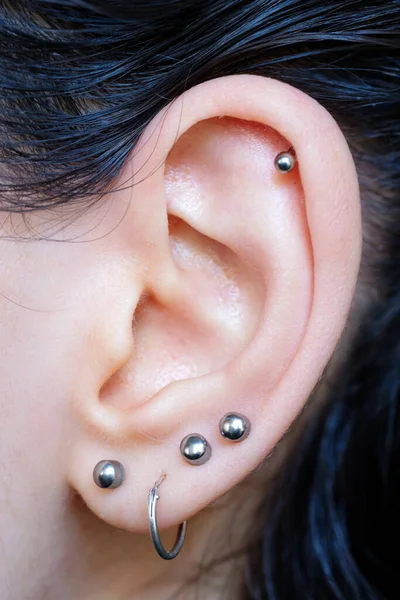 Piercings Ear Set Different Types Women Earrings — Stock Photo, Image