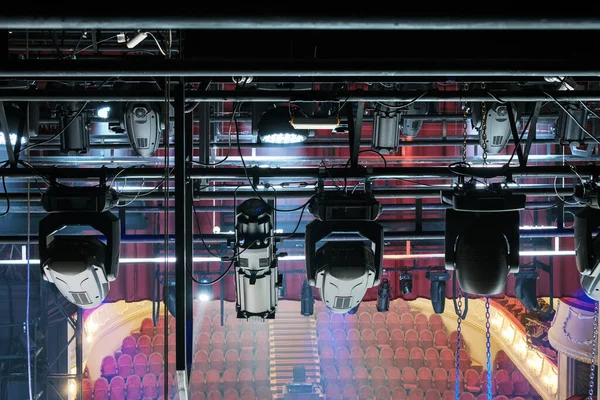 Peralatan Teknis Belakang Panggung Teater Panggung Pencahayaan Tempat Struktur Tali — Stok Foto