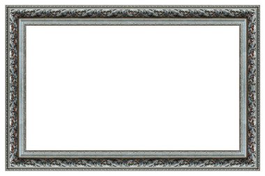 Beyaz arka planda izole edilmiş eski gümüş çerçeve