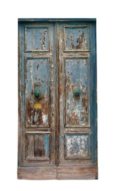 Aslan başlı saplı eski mavi ahşap kapı