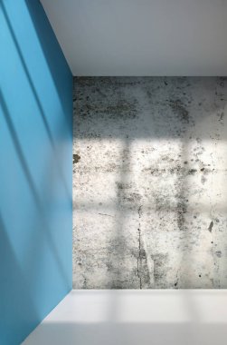 Pencereden gelen güneş ışığı boş oda duvarlarında ve zeminde parlıyor. 