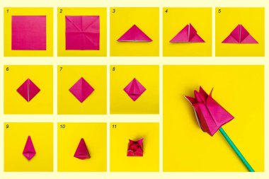 Özel el yapımı kağıt lale origami, anneler günü konsepti..