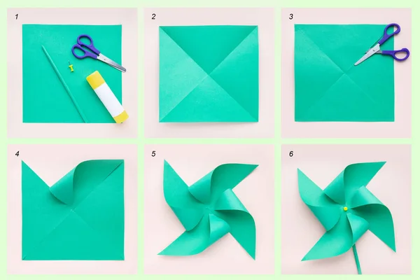 Facile Origami Mestiere Carta Bambini Mulino Vento — Foto Stock