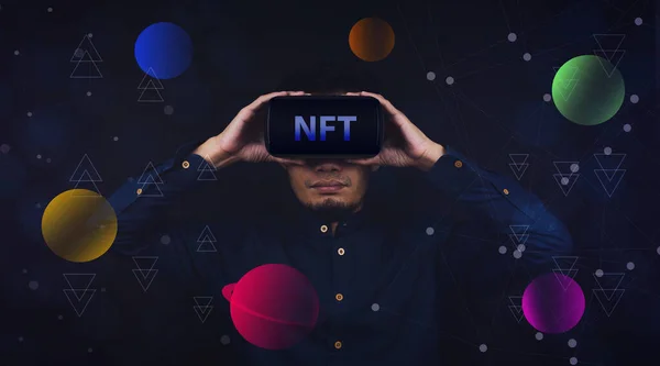 Businessman VR Visual Screen NFT Art Collector In Blockchain