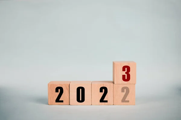 Cubos Madeira 2022 2023 Mudança Negócio Conceito Para Novo Sucesso — Fotografia de Stock