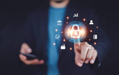 Kullanıcı giriş parmak izi taraması biyometrik tanımlama ile güvenlik erişimi sağlar. İş Teknolojisi Güvenliği İnternet Ağı Kavramı