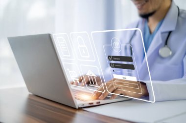 Doktor, hastanede teknoloji tedavisi için bilgisayar giriş şifresi sunucu tabanlı veri tabanı kullansın