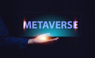 Görsel ekrandaki el teması metavers gelecek için yeni eğilim, metaverse Avatar