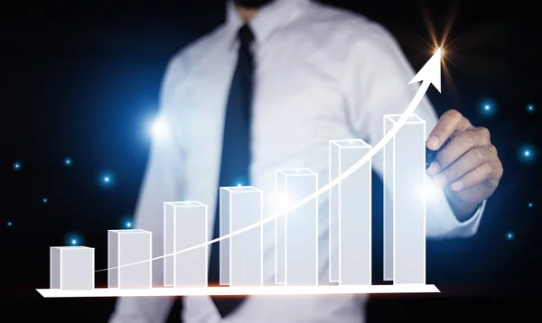 Business Growth Concept Businessman Pointing Arrow Graph Chart Corporate Growth — Stock Photo, Image