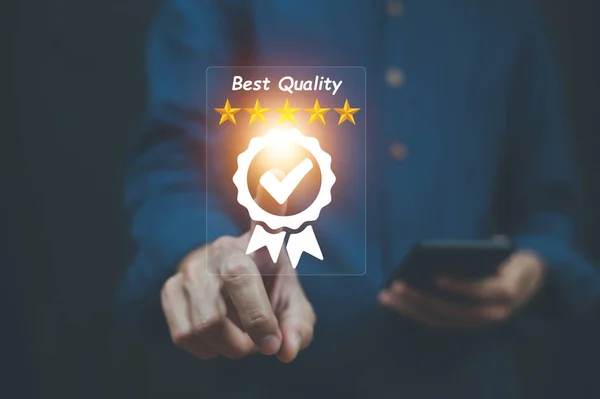 Evaluación Calidad Encuesta Del Cliente Empresario Dar Calificación Experiencia Servicio —  Fotos de Stock