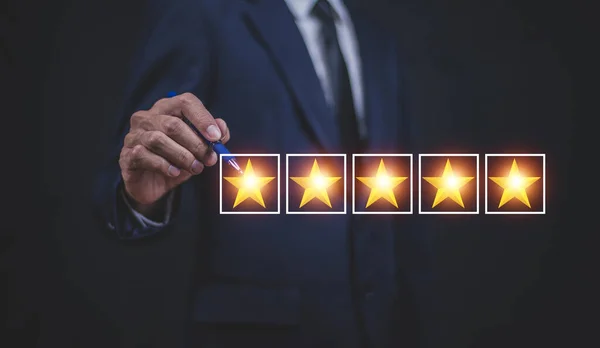 Evaluaciones Satisfacción Hombres Negocios Para Empresas Alto Rendimiento Cliente Calificación — Foto de Stock