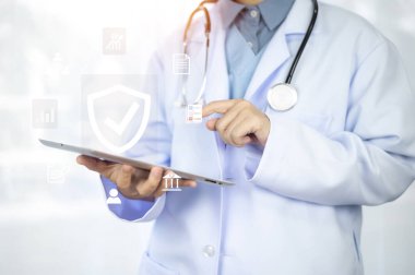 Sağlık sigortası konsepti, Doktor teknolojisi tıbbi sağlık sigortası konsepti, sağlık sigortası geçmişi