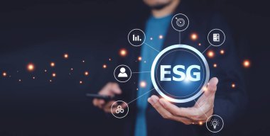 ESG kavramı, Çevre Sosyal ve Yönetim için İnsan ESG simgesi, ESG Dünya sürdürülebilir çevre kavramı.
