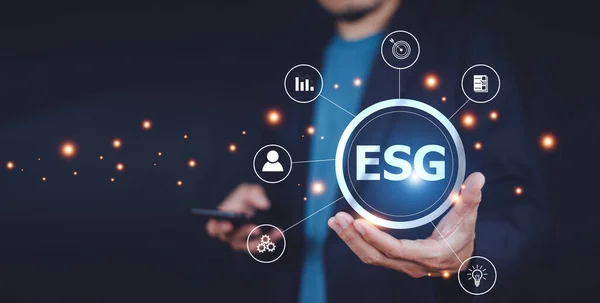 ESG concept, Man ESG icon for Environment Social and Governance, ESG World sustainable environment concept.