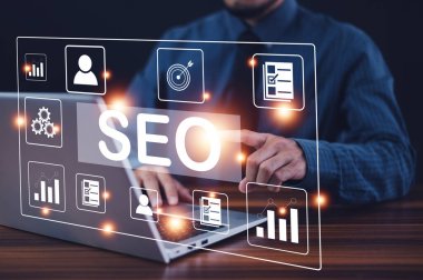 SEO İş Analizi Arama Motoru İyimser Pazarlama Sıralama Trafik İnternet Sitesi İnternet İş Teknolojisi Konsepti.