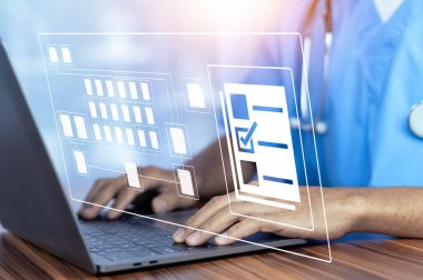 Kalp hastalıklarının tedavisinde kardiyologlar için bilgisayar sistemi yönetimine ilişkin teknoloji belgesi yönetimi kullanan doktor iş akışı, DMS belge yönetimi kavramı