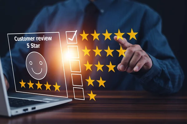 Customer review satisfaction feedback survey concept, Customer can evaluate quality of service leading to reputation ranking of business.