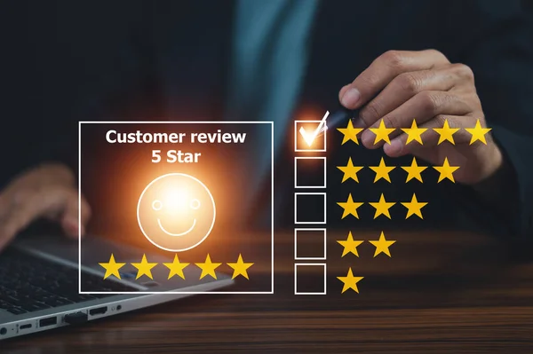 Customer review satisfaction feedback survey concept, Customer can evaluate quality of service leading to reputation ranking of business.