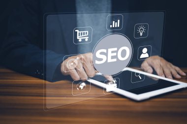 SEO Arama motoru optimizasyon konsepti, Pazarlama Sıralama Trafik İnternet Sitesi İnternet İş Teknolojisi, SEO konsepti