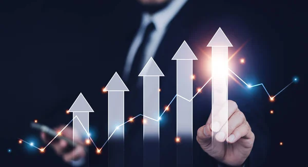Businessman Pointing Arrow Graph Corporate Future Growth Plan Business Development — Stock Photo, Image