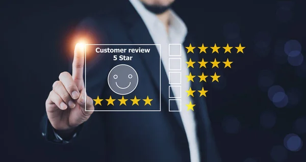 Satisfaction guaranteed concept. Customer reviews good rating ideas, customer reviews by five-star Suggestions, positive feedback from customers.