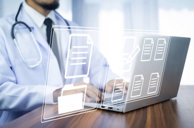 Dokümanlar kavramı, Doktor hastanede teknoloji tedavisi için bilgisayar bağlantısı sunucu tabanı hastasını kullandı.Dokümanlar konsept yönetimi