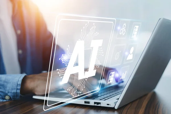 stock image AI (Artificial intelligence) AI management and support technology in the Business plan marketing success customer. AI management concept.