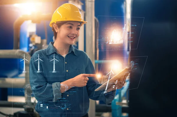 Engineer working with computer technology in factory