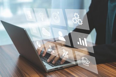 Yönetici, iş yerindeki yapay zeka desteği ile kontrol paneli yönetim simgesi bilgi aygıtı bağlantısı üzerinde bilgisayar verisi kullan.